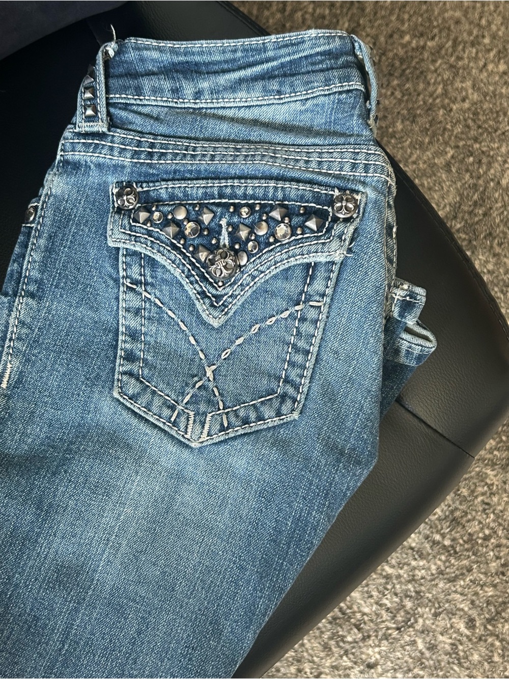 Miss Me Medium Blue Bootcut Jeans with Studded Pocket